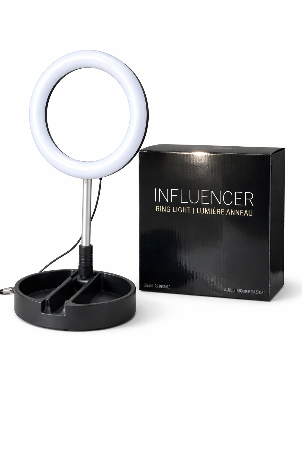 Influencer LED Ring Light with Stand – Dimmable Desk Ring Light for Makeup, Video & Content Creation