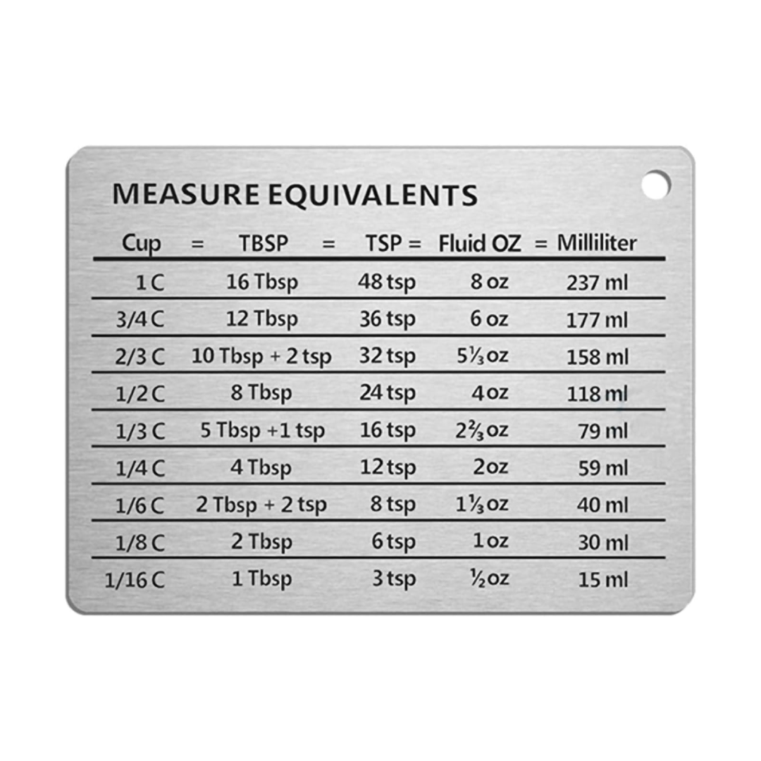 Magnetic Kitchen Conversion Chart – Stainless Steel Refrigerator Magnet with Cooking Measurement Guide (Cups, Tablespoons, Teaspoons, oz, mL)