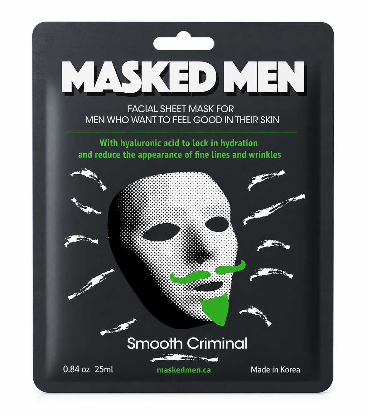 Masked Men Smooth Criminal Facial Sheet Mask – Hydrating & Anti-Aging with Hyaluronic Acid (25 ml / 0.84 oz)