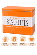 Metal Biscuit Storage Tin – Airtight Food Container, Orange, Large Capacity