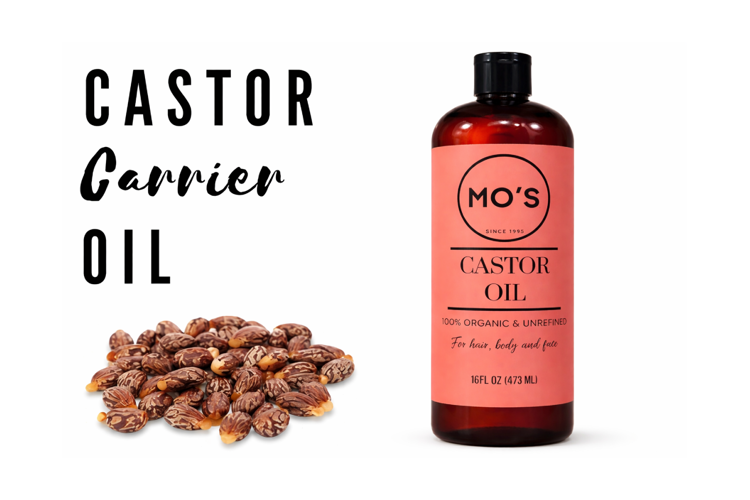 MO’S 100% Organic Castor Oil – Unrefined Cold-Pressed Oil for Hair, Skin & Body Care – 16 fl oz (473 ml)