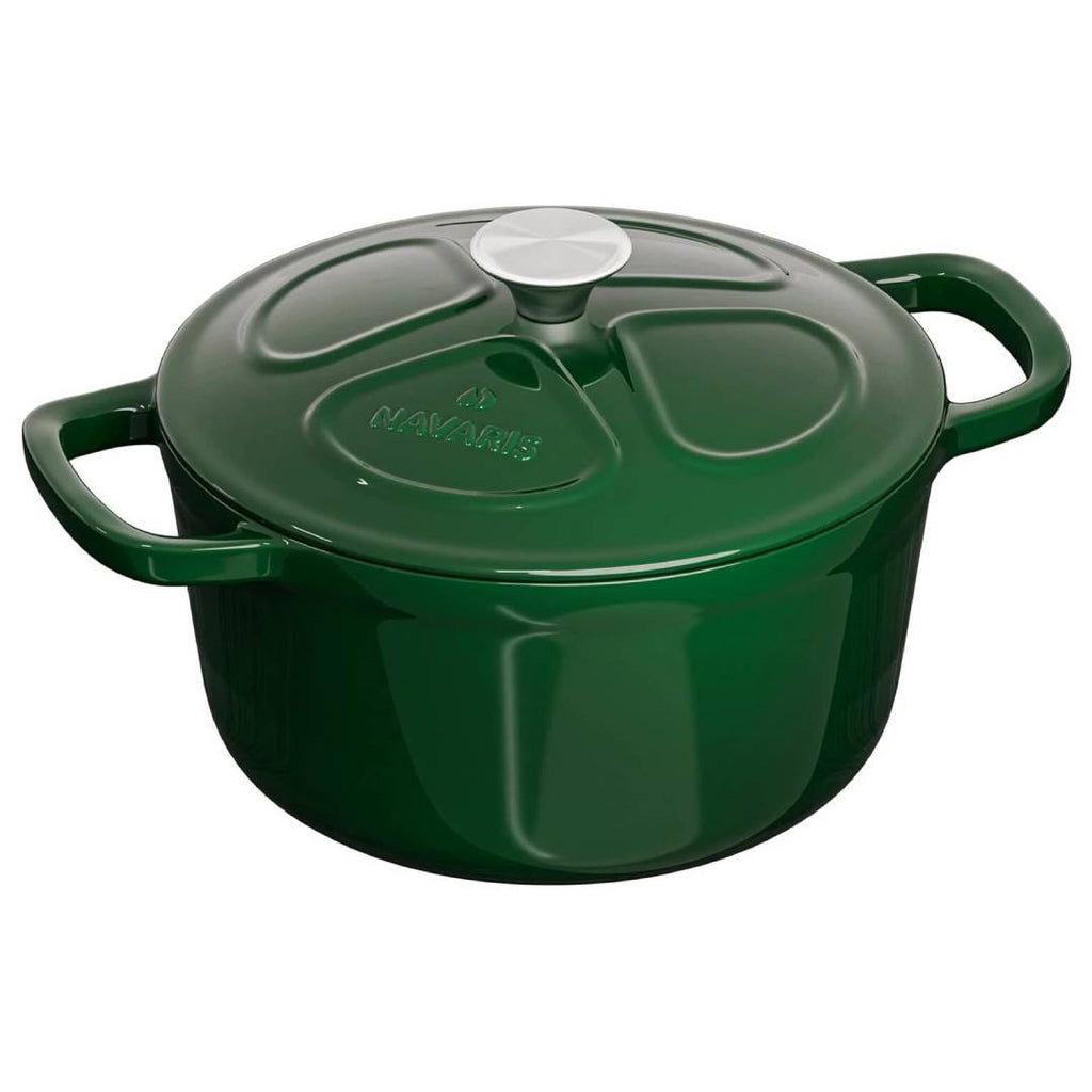 Navaris Enameled Cast Iron Dutch Oven – 2.6 Quart Casserole Pot with Lid, Induction & Oven Safe, Glossy Green (20cm)