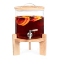Navaris Beverage Dispenser with Stand – 1.3 Gallon (5L) Glass Drink Dispenser with Stainless Steel Spigot & Natural Beech Wood Stand