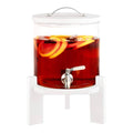Navaris Beverage Dispenser with Stand – 1.3 Gallon (5L) Glass Drink Dispenser with Stainless Steel Spigot & White Beech Wood Stand