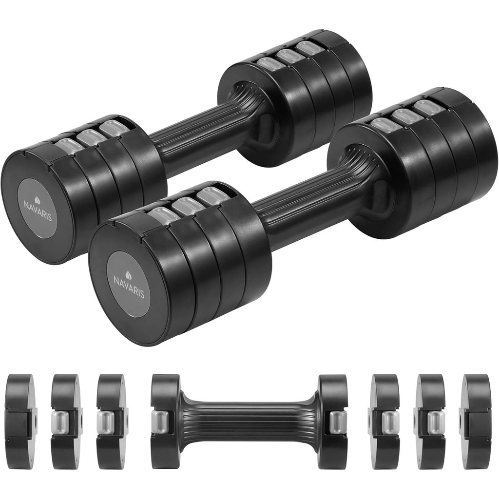 Navaris Adjustable Dumbbells Set – Compact Hand Weights for Women & Men with Non-Slip Grip (1kg–3.5kg Each) – Black