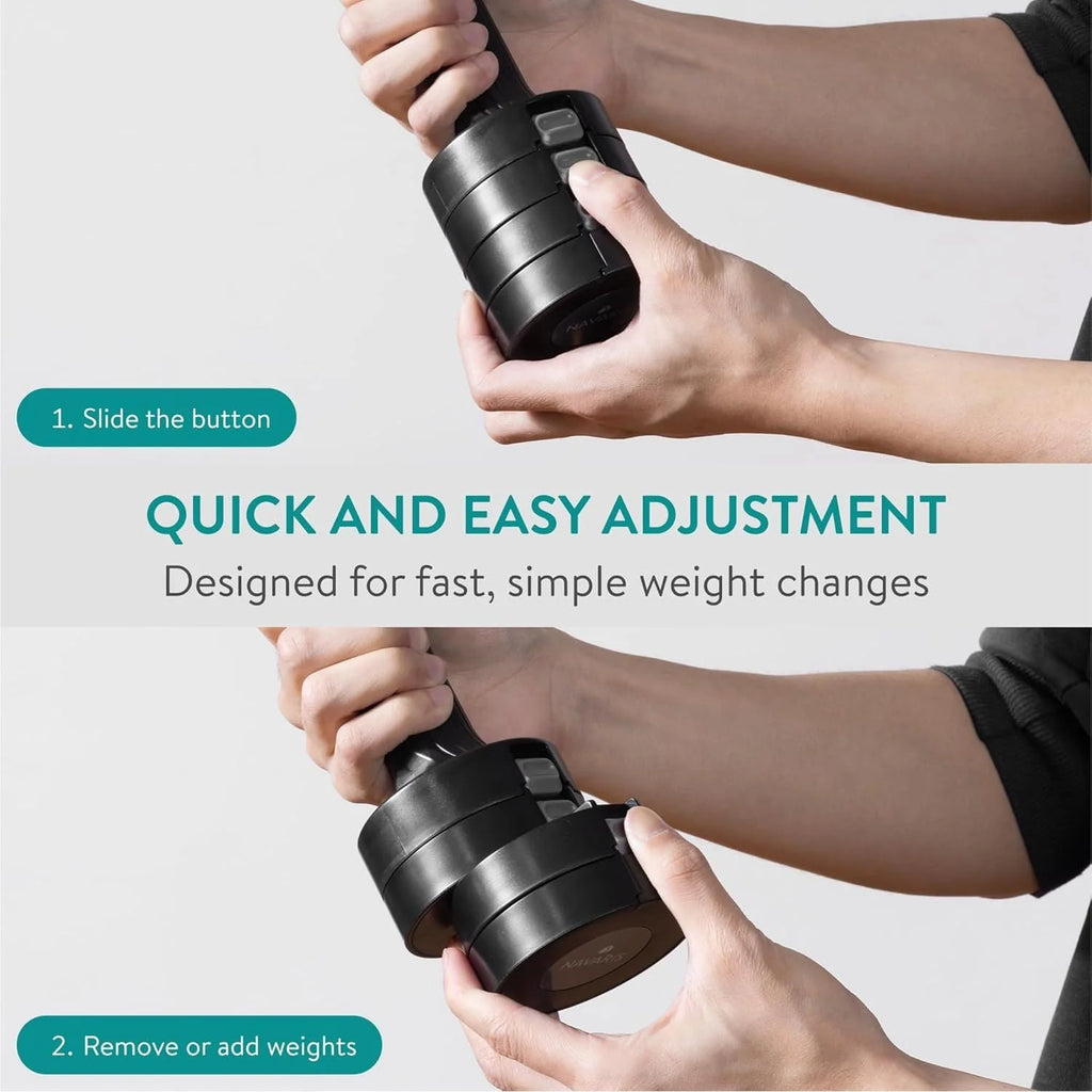Navaris Adjustable Dumbbells Set – Compact Hand Weights for Women & Men with Non-Slip Grip (1kg–3.5kg Each) – Black