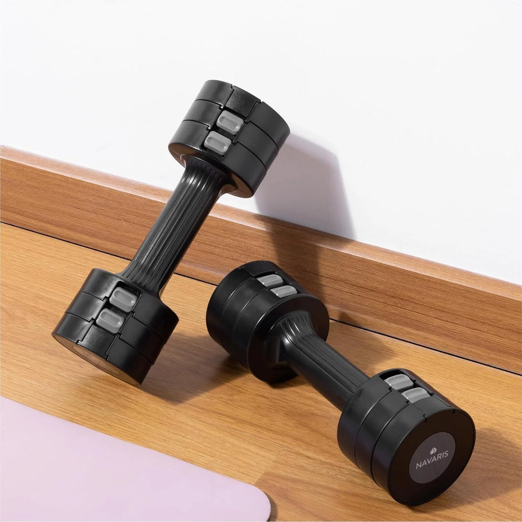 Navaris Adjustable Dumbbells Set – Compact Hand Weights for Women & Men with Non-Slip Grip (1kg–3.5kg Each) – Black