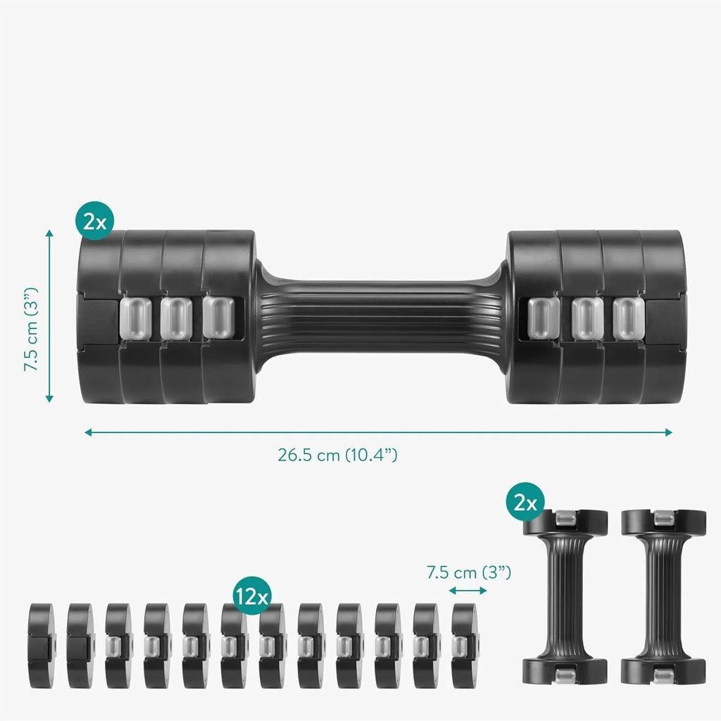 Navaris Adjustable Dumbbells Set – Compact Hand Weights for Women & Men with Non-Slip Grip (1kg–3.5kg Each) – Black