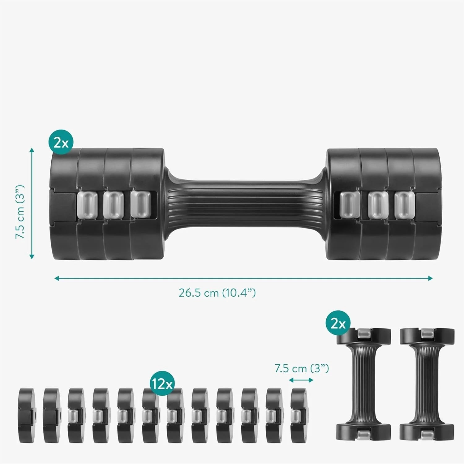 Navaris Adjustable Dumbbells Set – Compact Hand Weights for Women & Men with Non-Slip Grip (1kg–3.5kg Each) – Black