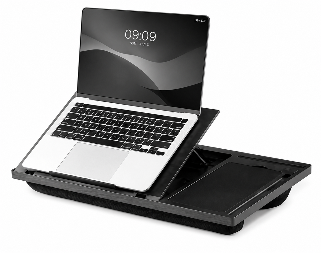 Navaris adjustable laptop desk with mouse pad phone stand and pen slot in black