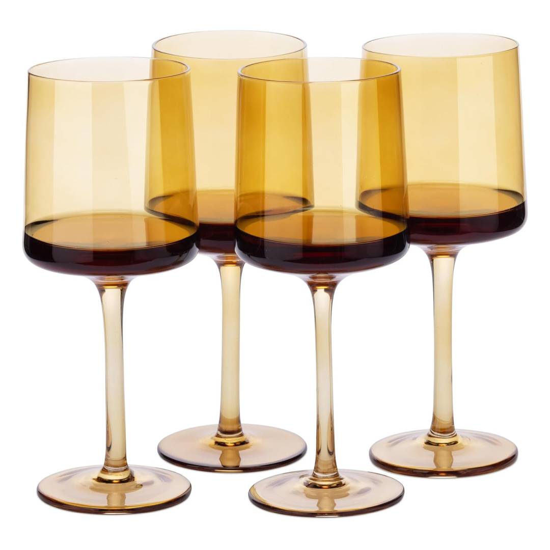 Navaris Amber Tinted Wine Glasses Set of 4 – 13.5oz Colored Stemmed Glassware for Wine, Cocktails & Desserts