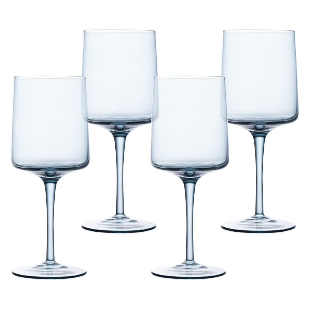 Navaris Blue Square Wine Glasses Set of 4 – 13.5oz Colored Stemmed Glassware for Wine, Cocktails, Beer & Desserts