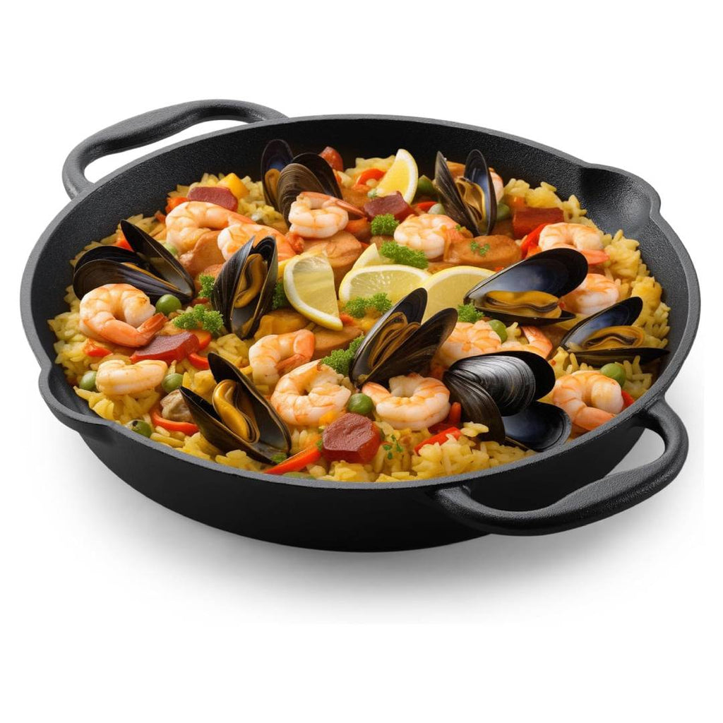 Navaris Cast Iron Skillet – 12" (30cm) Pre-Seasoned Frying Pan with Double Handles & Pour Spouts for Oven, Stovetop, Grill & Campfire