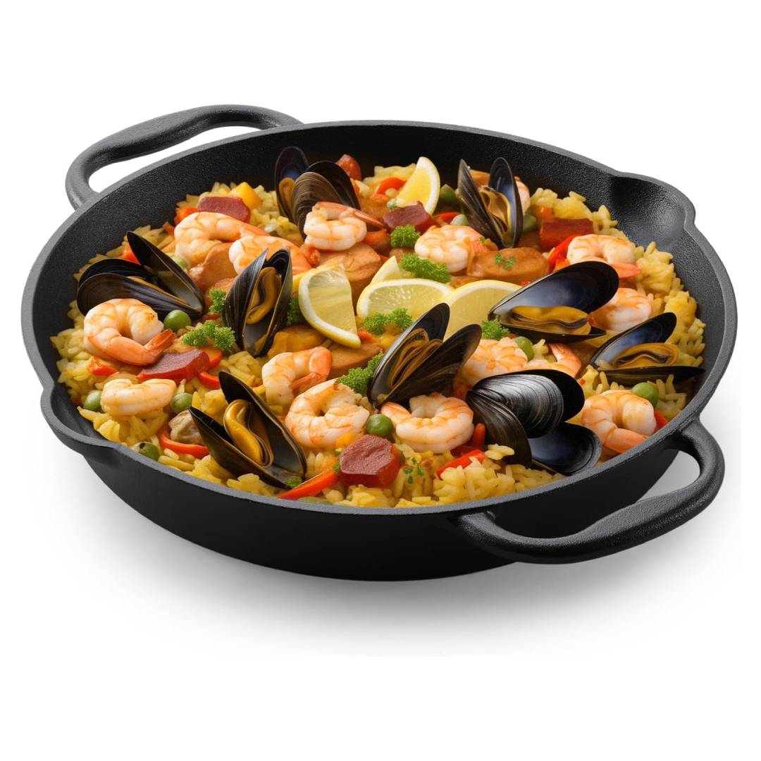 Navaris Cast Iron Skillet – 12" (30cm) Pre-Seasoned Frying Pan with Double Handles & Pour Spouts for Oven, Stovetop, Grill & Campfire