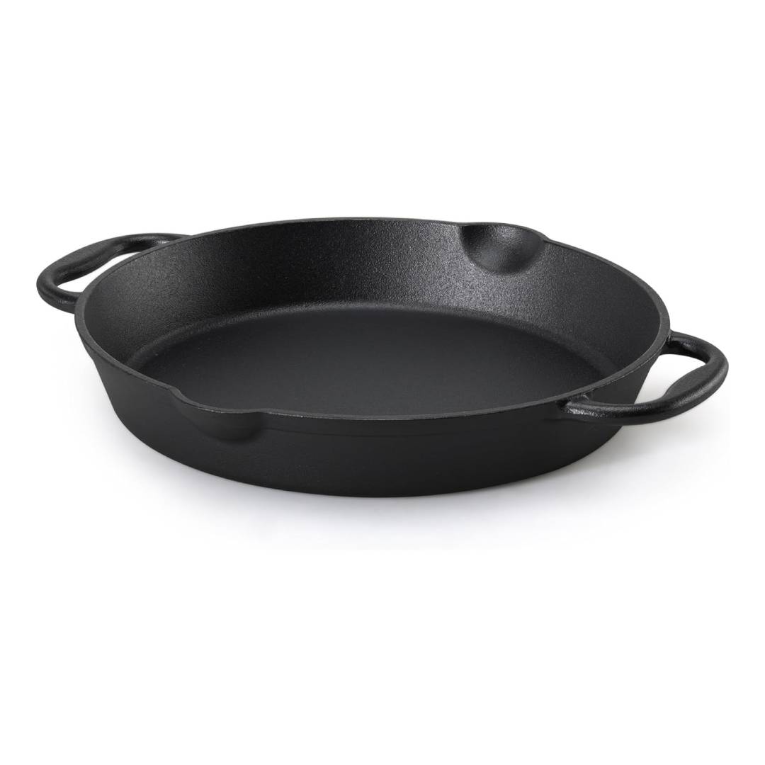 Navaris Cast Iron Skillet – 12" (30cm) Pre-Seasoned Frying Pan with Double Handles & Pour Spouts for Oven, Stovetop, Grill & Campfire