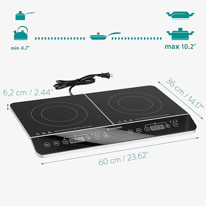 Navaris Double Induction Cooker – 1800W Portable Dual Induction Cooktop | 120V Electric Burner