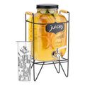 Navaris Glass Jar Drink Dispenser with Tap – 5L Beverage Dispenser with Metal Stand, Ice Tube & Fruit Infuser