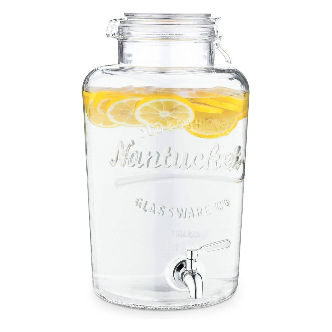 Navaris Glass Water Dispenser with Tap – 8L (2.1 Gallon) Beverage Dispenser with Silver Stand & Stainless Steel Spigot
