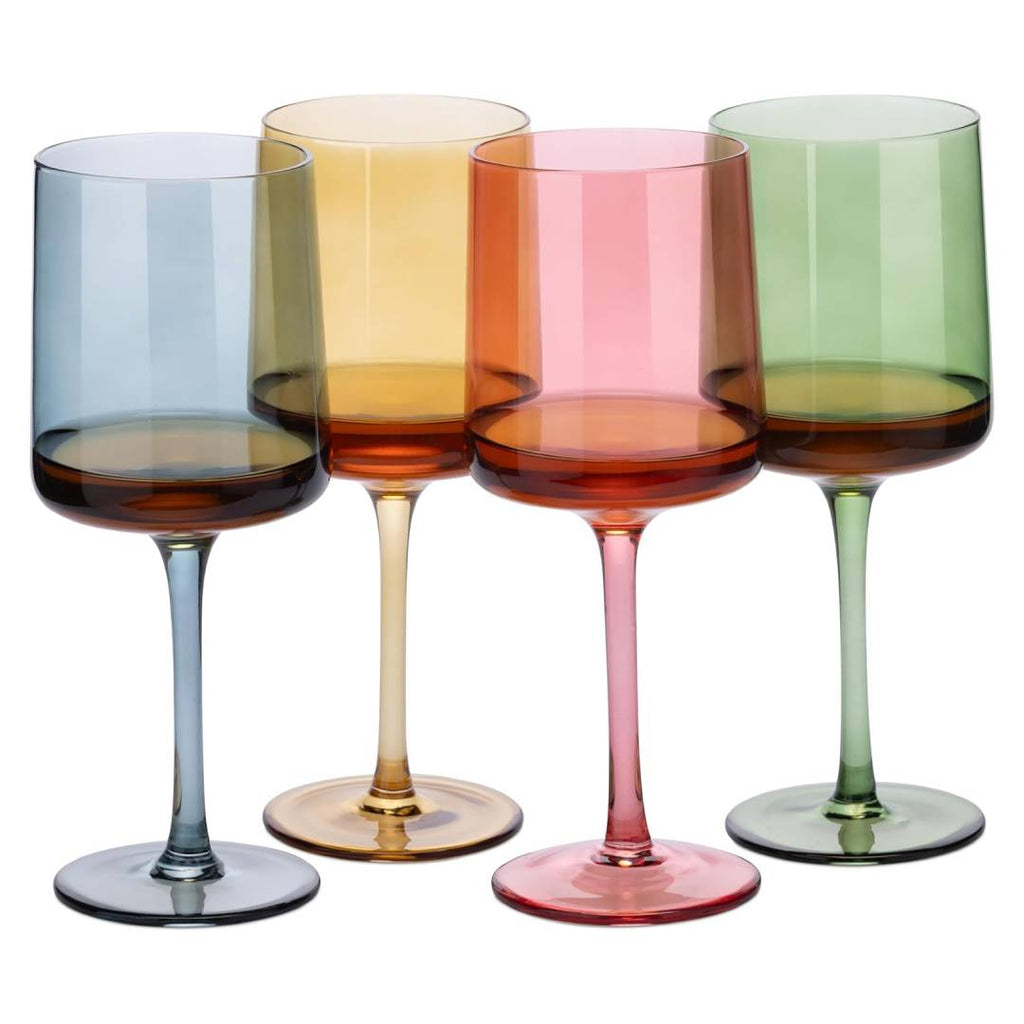 Navaris Multi-Colour Tinted Wine Glasses Set of 4 – 13.5oz Colored Stemmed Glassware for Wine, Cocktails & Desserts