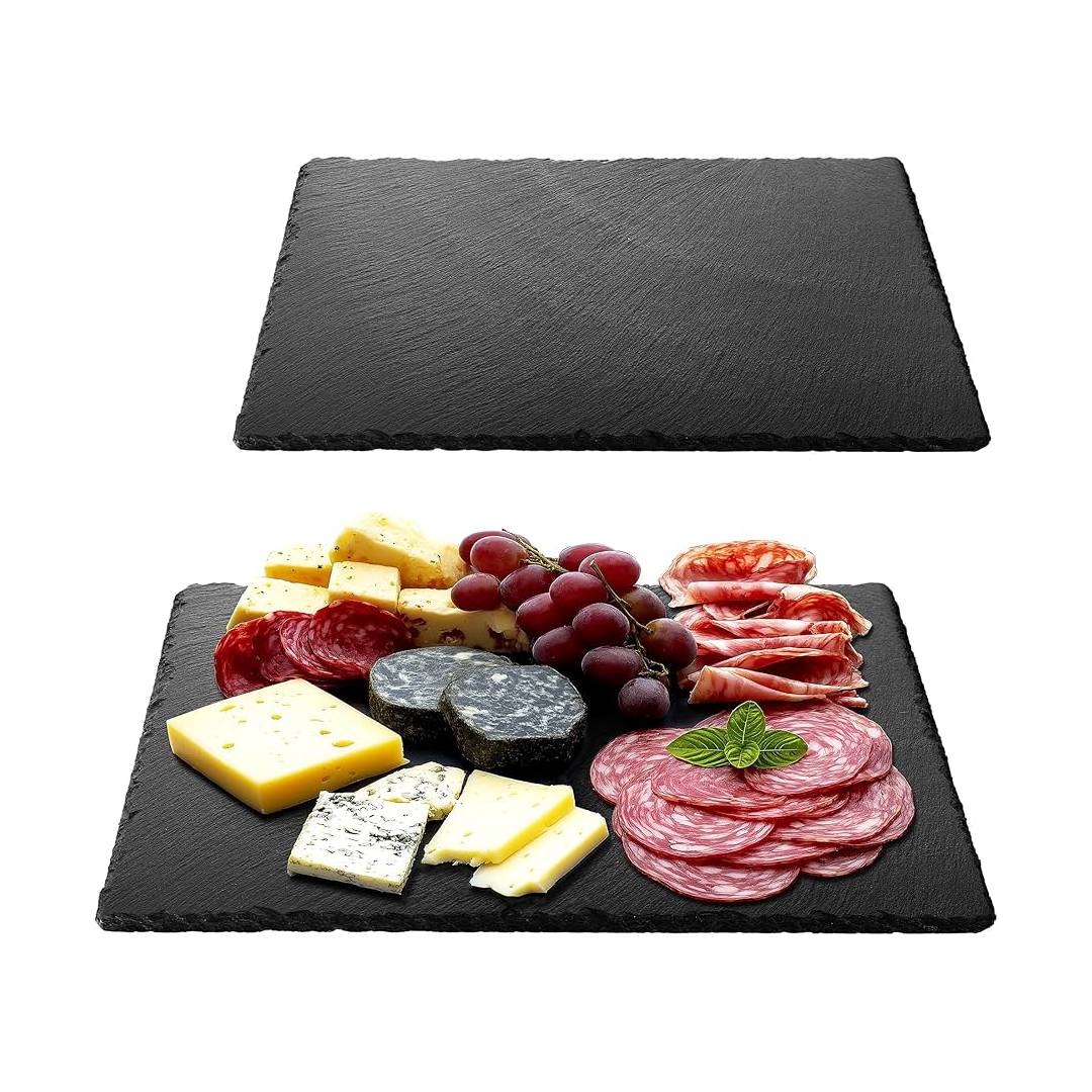 Navaris Slate Plates Set of 2 – Extra Large Food-Safe Natural Stone Serving Boards for Cheese, Charcuterie & Appetizers (38 x 28 cm)