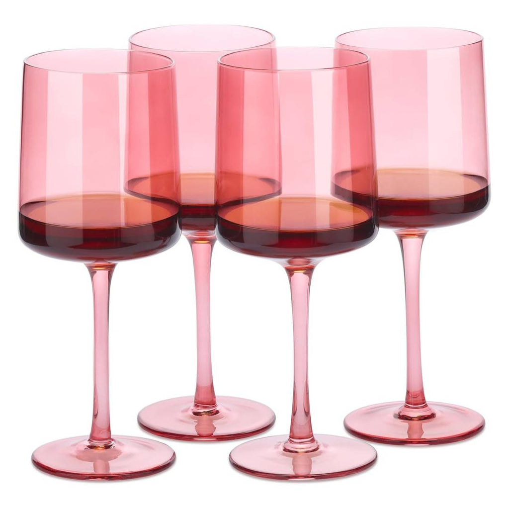 Navaris Pink Stemmed Wine Glasses Set of 4 – 13.5oz Colored Glassware for Wine, Cocktails & Desserts