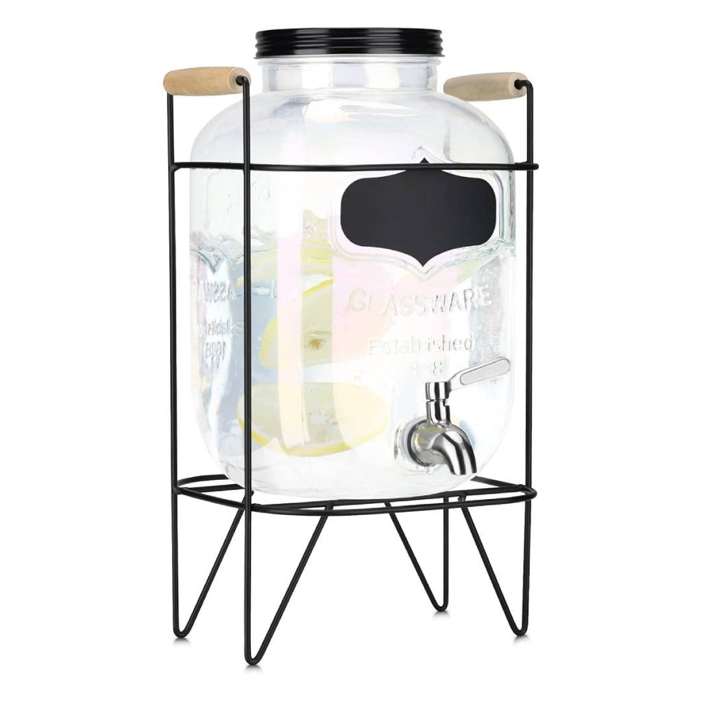Navaris Drinks Dispenser with Tap & Stand – 5L Rainbow Glass Beverage Dispenser with Stainless Steel Tap & Metal Wire Stand