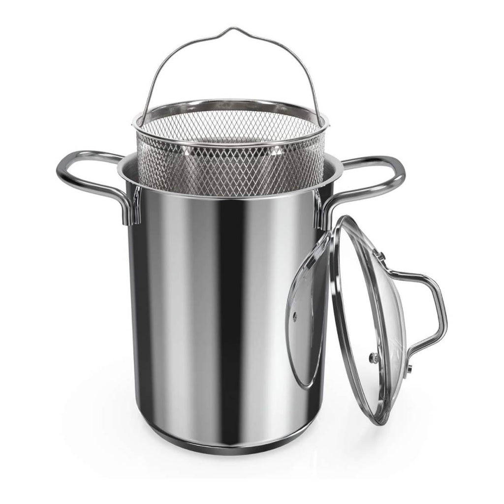 Navaris Stainless Steel Asparagus Pot – 4.1 QT Vegetable & Pasta Cooker with Removable Basket and Lid