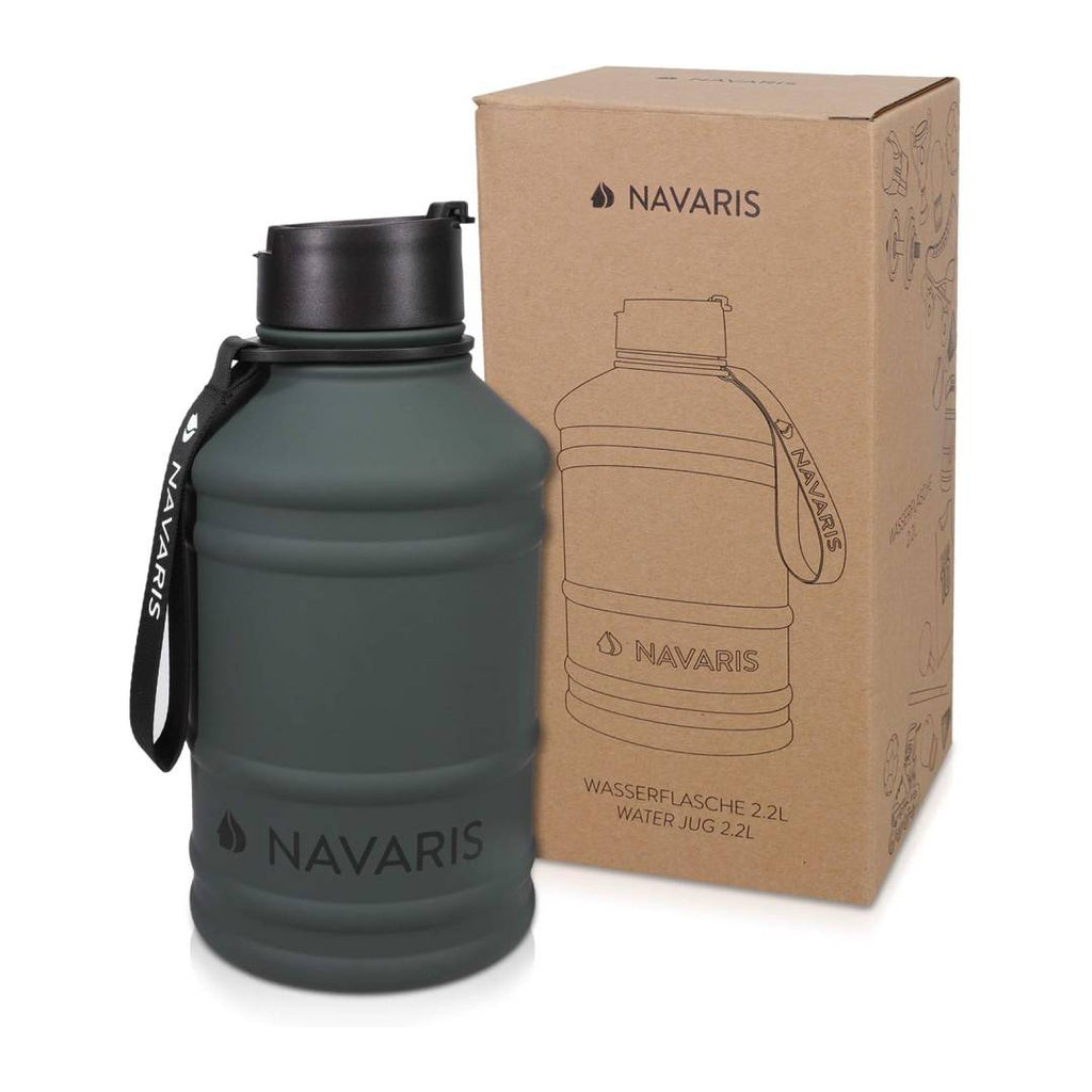 Navaris Stainless Steel Water Bottle 75oz (2.2L) – Large Single-Wall Metal Sports Bottle for Gym, Camping & Outdoor Activities – Anthracite