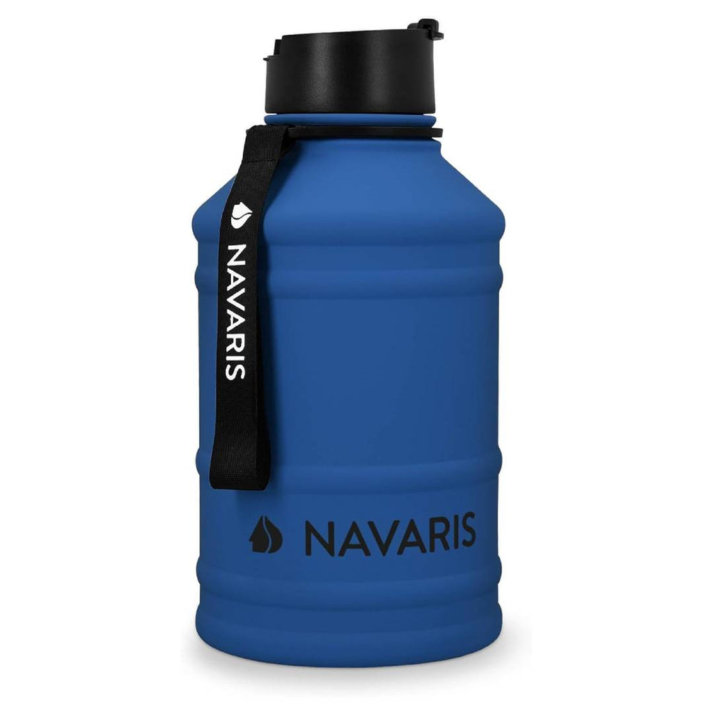 Navaris Stainless Steel Water Bottle 75oz (2.2L) – Large Single-Wall Metal Water Bottle for Sports, Gym, Camping & Outdoor Activities – Blue