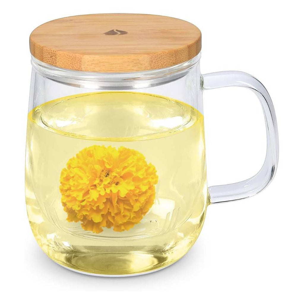 Navaris Tea Mug with Infuser & Bamboo Lid – 16.9oz (500ml) Borosilicate Glass Tea Cup for Loose Leaf Tea