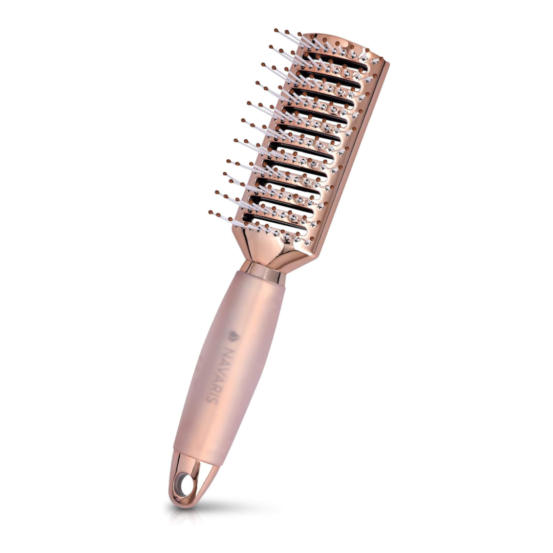 Navaris Vented Hair Brush - Detangling & Styling Hairbrush with Comfort Gel Handle and Wide Bristles - Rose Gold