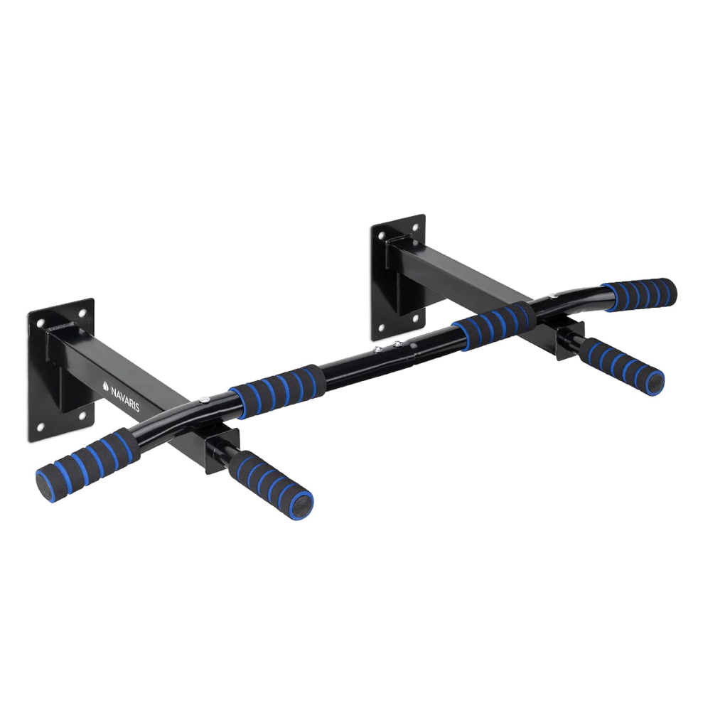 Navaris Wall Mounted Pull Up Bar – Home Gym Chin Up & Pull-Up Station with Foam Grip Handles (93 x 50.5 x 18 cm)