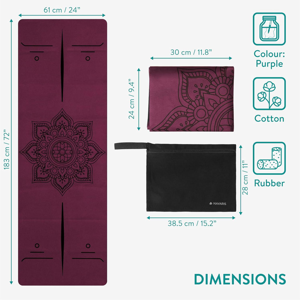 Navaris Foldable Travel Yoga Mat – Ultra-Thin Non-Slip Portable Exercise Mat for Yoga, Pilates & Fitness (72" x 24" x 1.5mm) – Violet