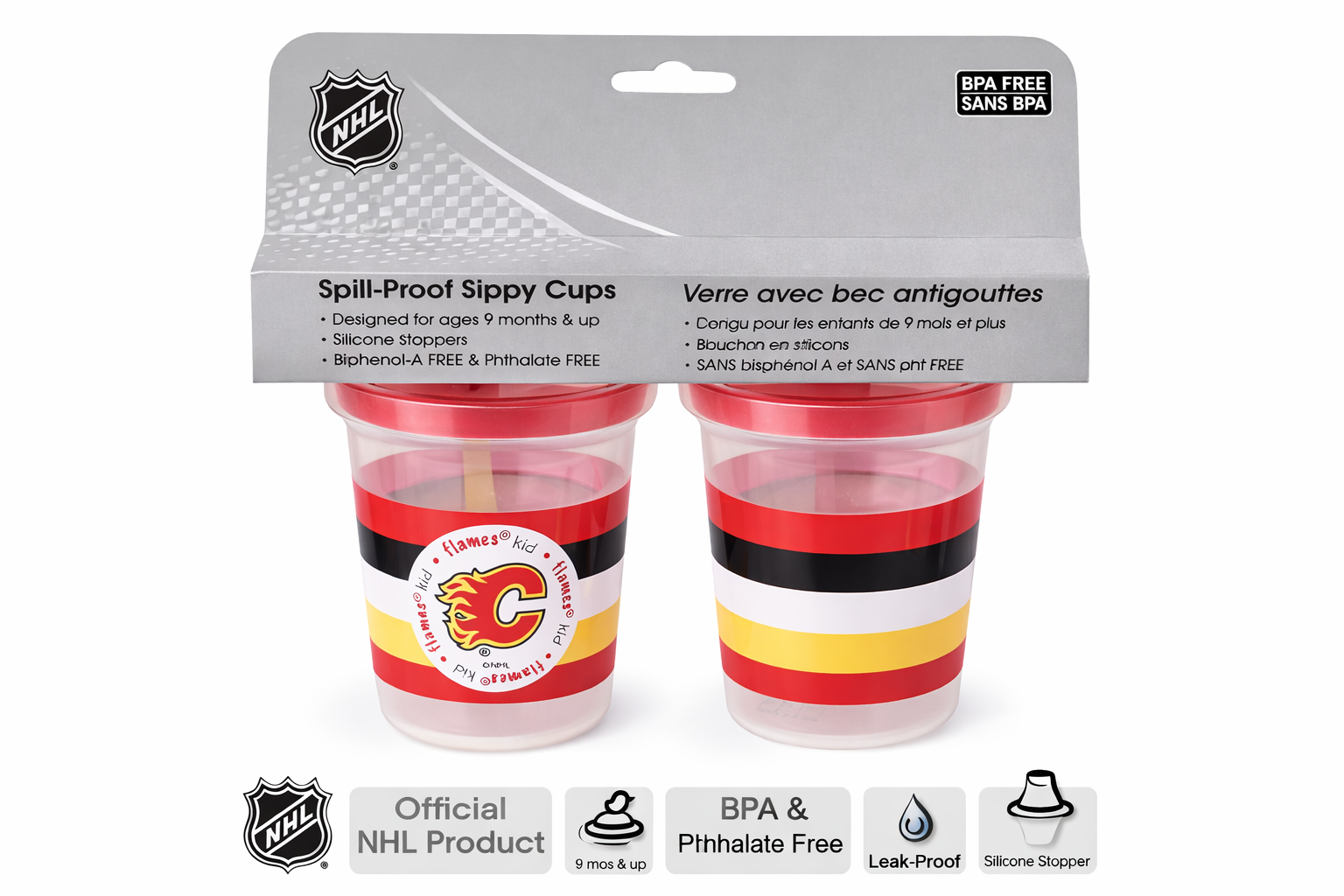 NHL Pittsburgh Penguins Kids Spill-Proof Sippy Cups – BPA Free, 2-Pack (NHL-024-PIT-SIP-2Pk)