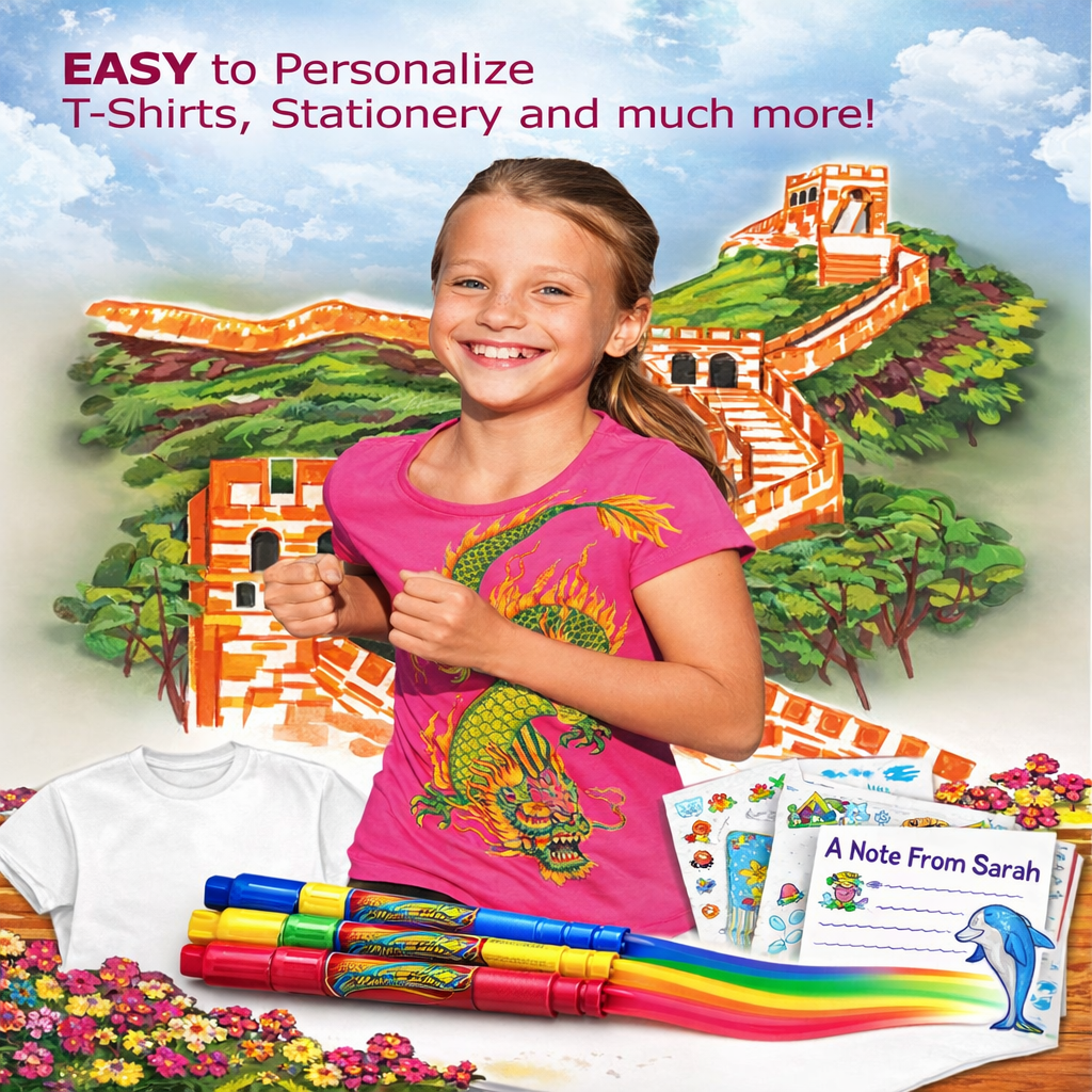 Rainbow Brush Color Blend Markers Set – Creative Drawing Kit with 5 Markers & Instruction Book (Far East Edition)