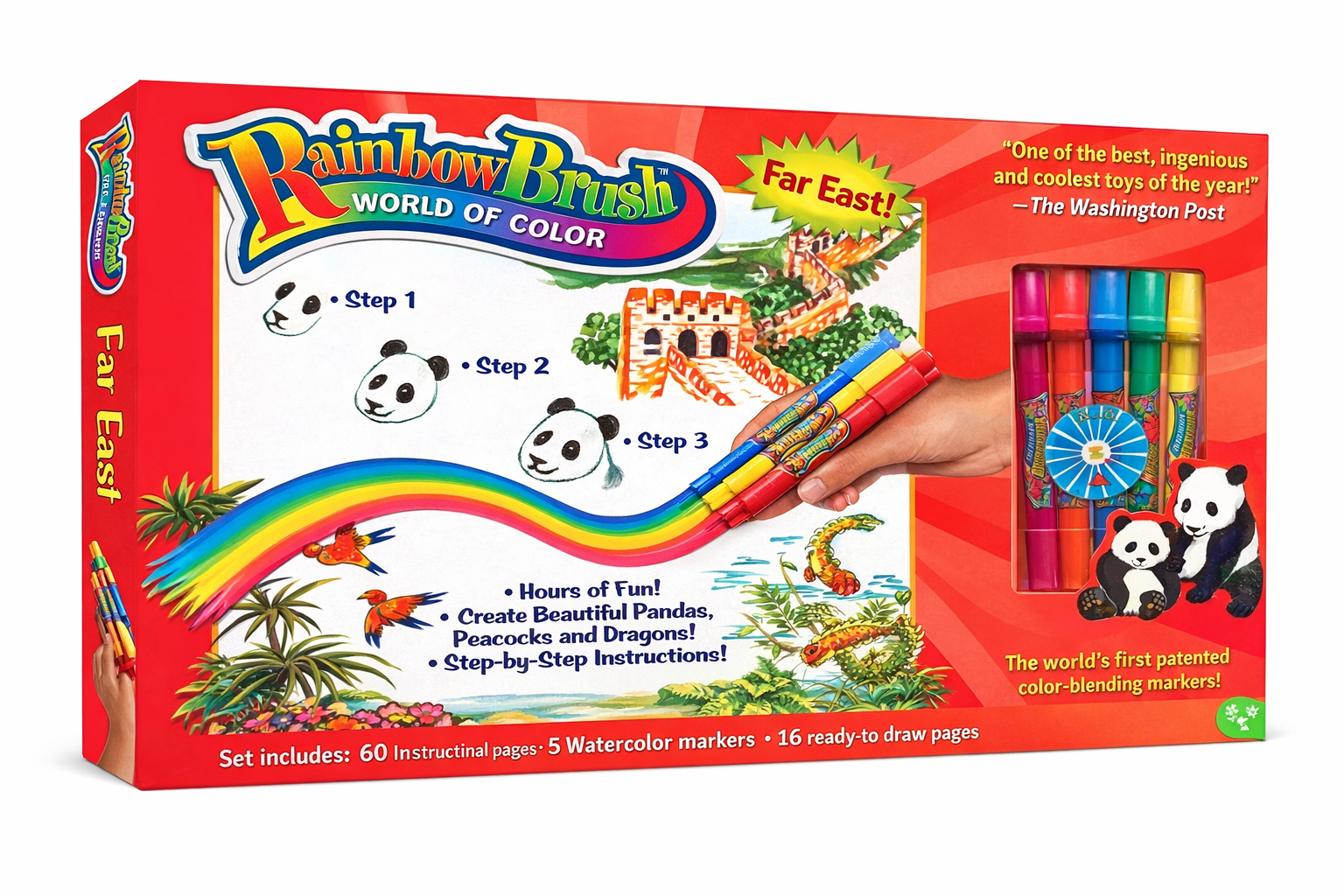 Rainbow Brush Color Blend Markers Set – Creative Drawing Kit with 5 Markers & Instruction Book (Far East Edition)