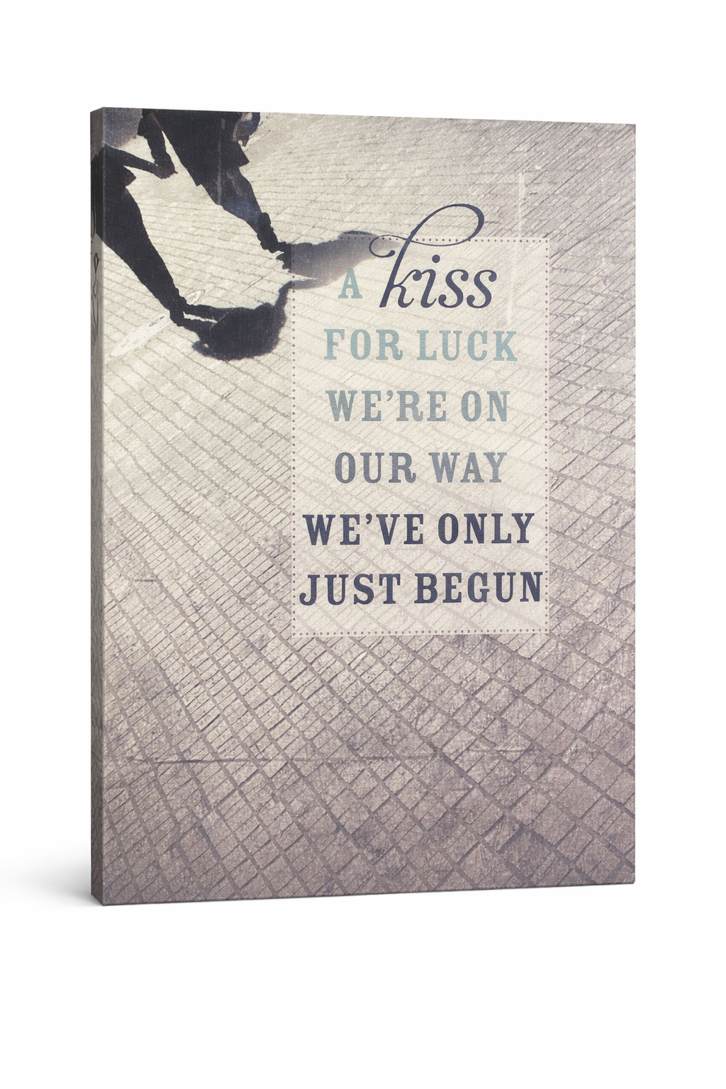 Romantic Quote Canvas Wall Art – “A Kiss for Luck, We’re on Our Way” Couple Décor (Vintage Style Print)