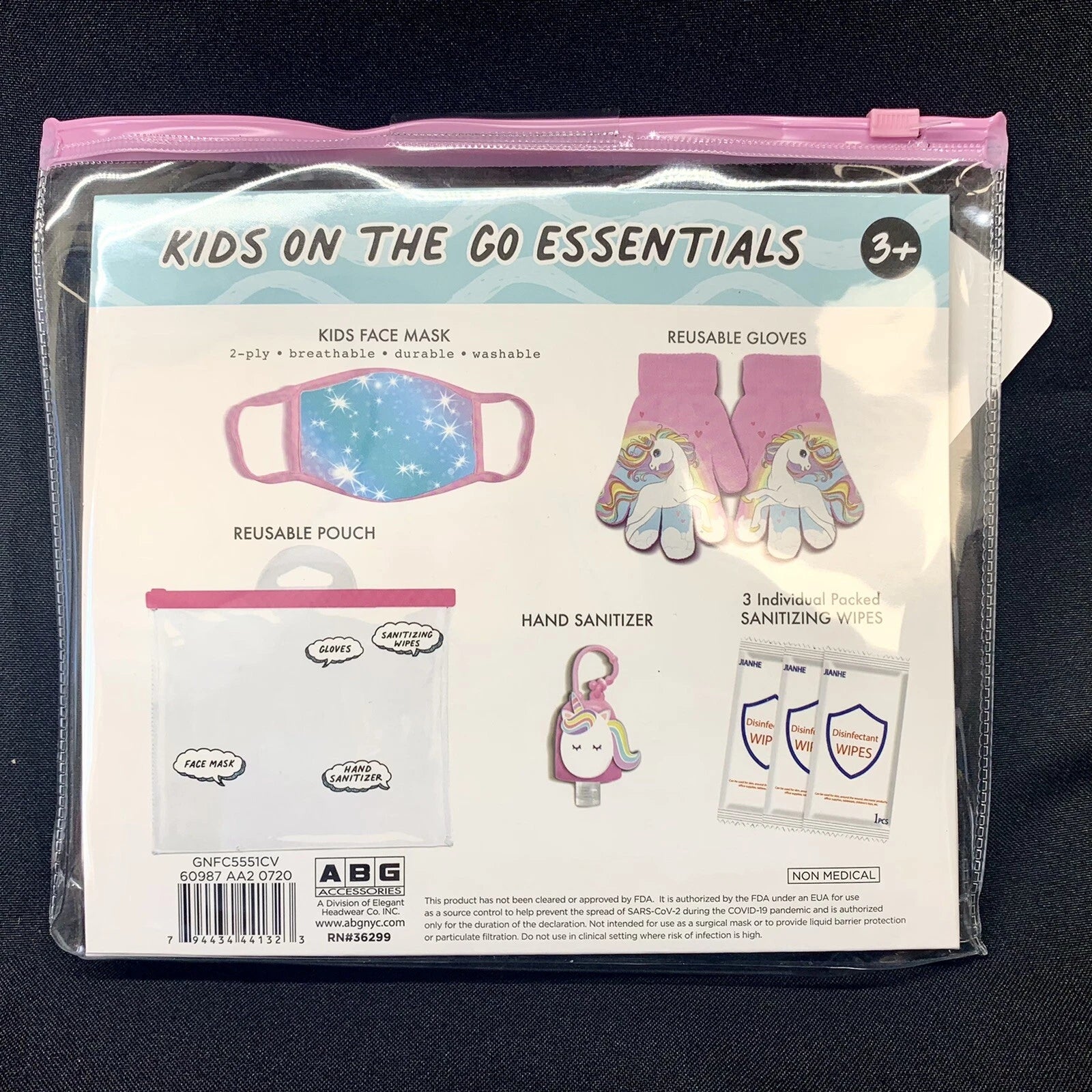 Kids Travel Essentials Kit – Face Mask, Gloves, Hand Sanitizer & Wipes Set (Portable Hygiene Kit for Kids)