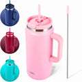 Thermosis 64 oz Insulated Tumbler with Handle – Stainless Steel Travel Mug (Pink)