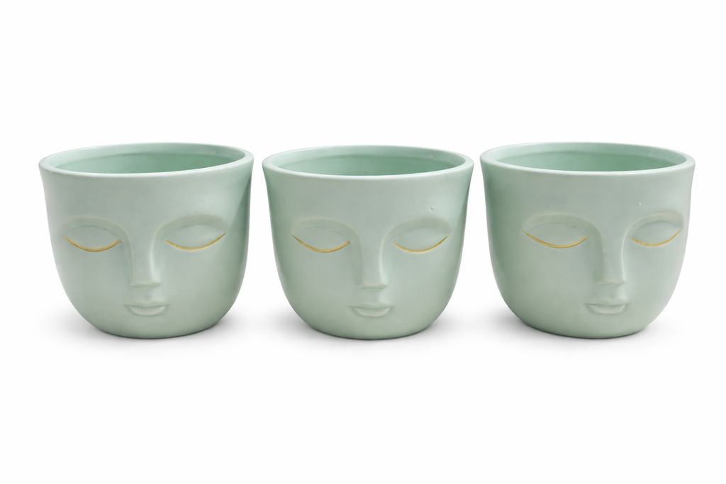 Set of 4 Small Sleeping Face Planters – Mini Decorative Flower Pots for Succulents, Desk & Home Décor