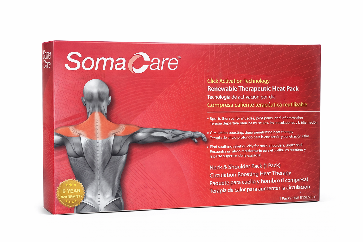 SomaCare Therapeutic Heat Pack – Reusable Neck & Shoulder Pain Relief Wrap with Click Activation