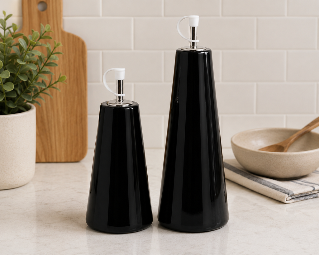 stylehunters-2-piece-ceramic-olive-oil-dispenser-bottle-set-with-funnel-black-560ml-300ml