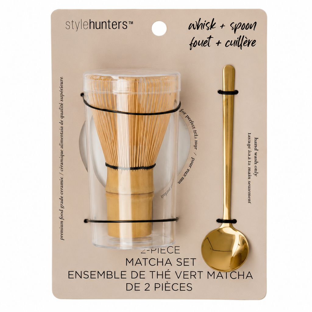 Stylehunters 2-Piece Matcha Tea Set with Bamboo Whisk & Gold-Tone Stainless Steel Spoon
