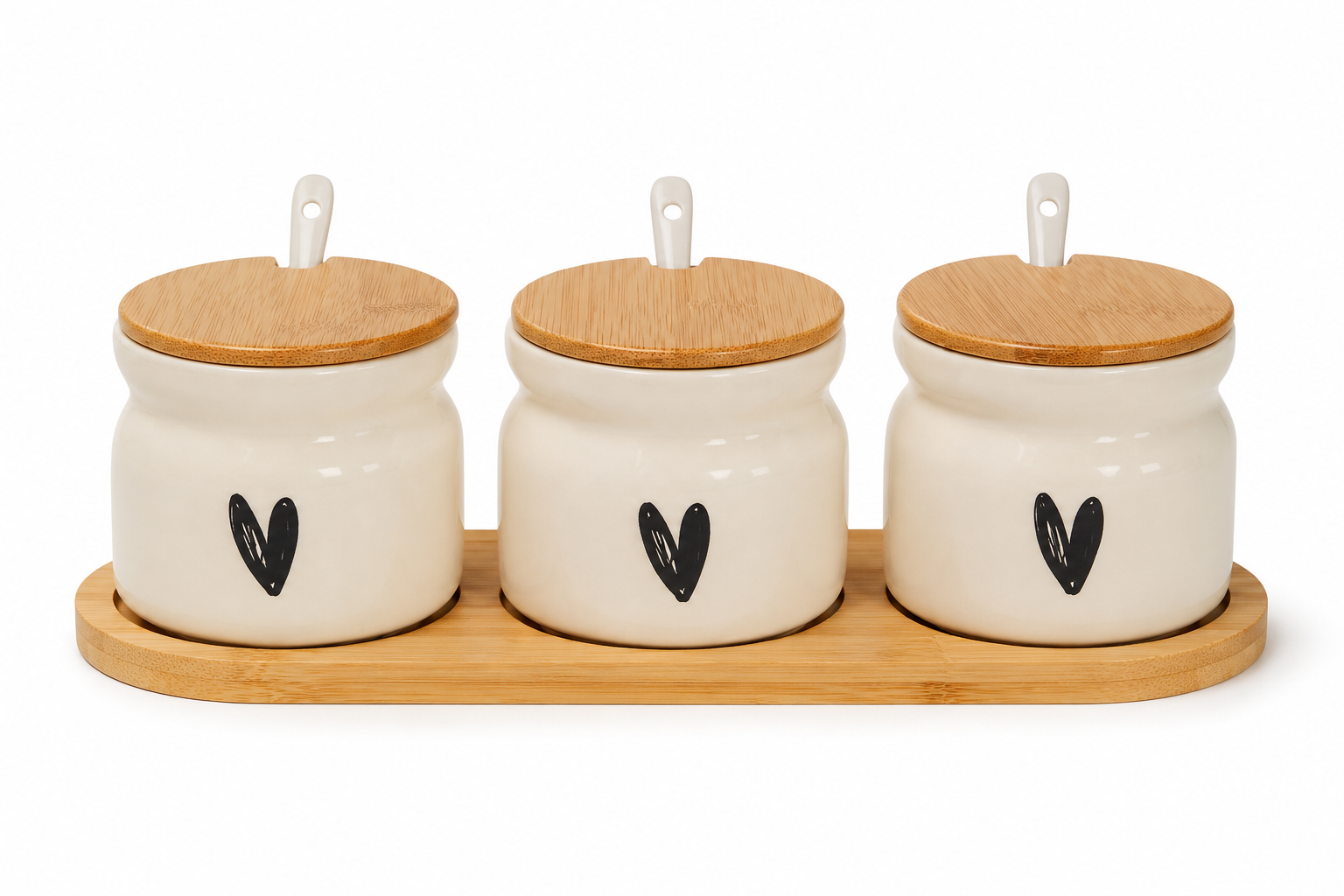 Stylehunters 3-Piece Ceramic Spice Jar Set with Wooden Base
