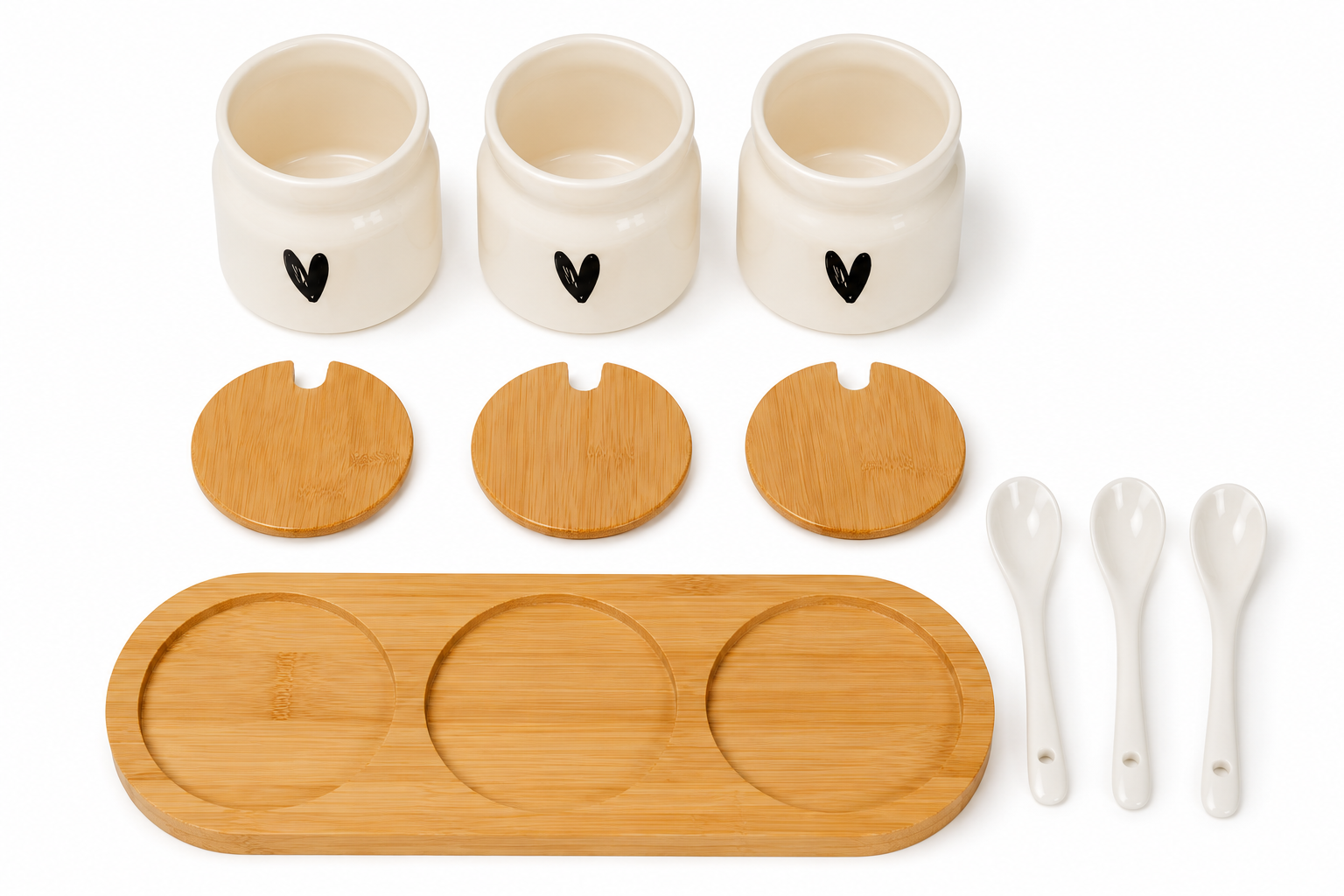 Stylehunters 3-Piece Ceramic Spice Jar Set with Wooden Base