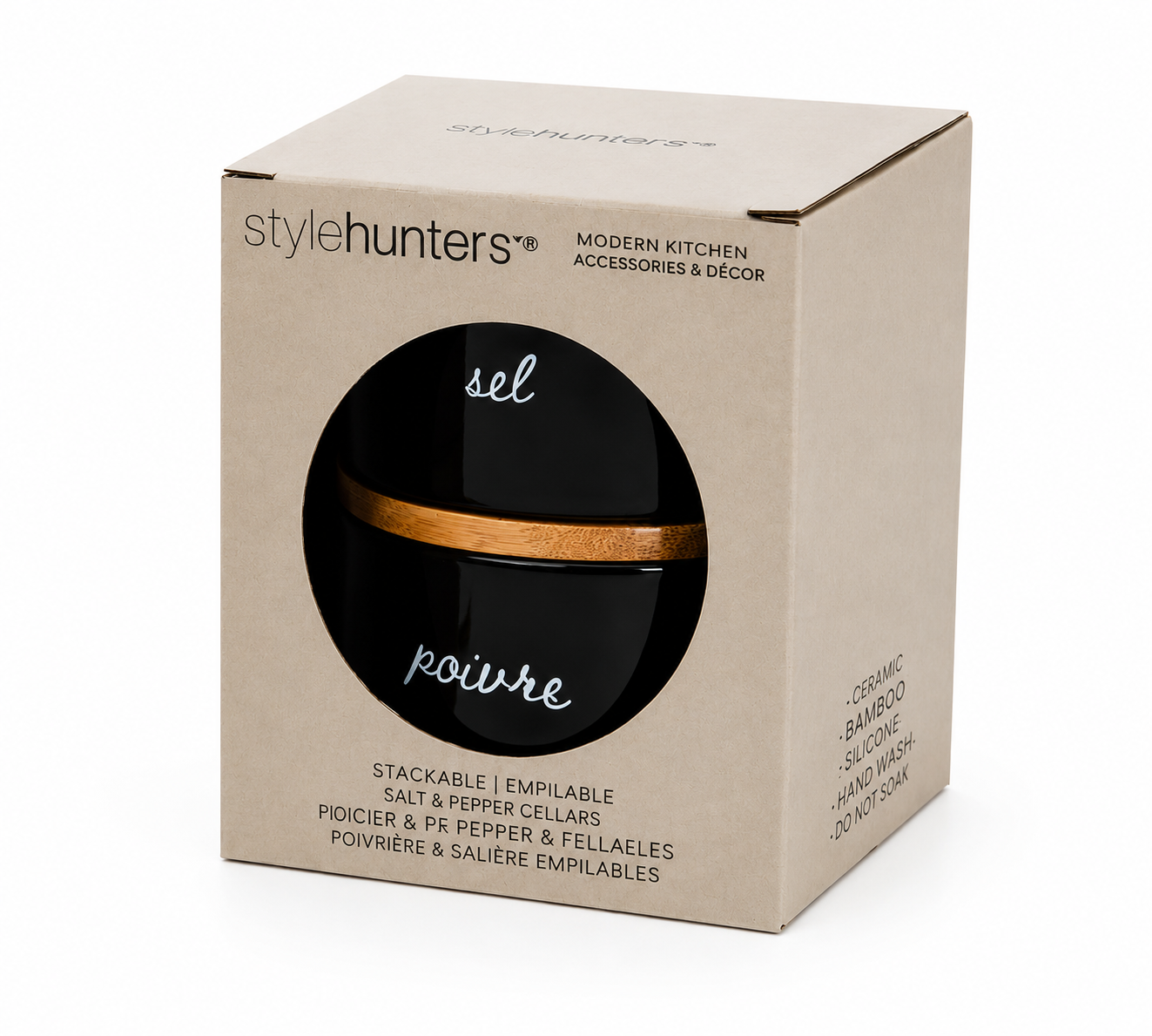 stylehunters-3-piece-stackable-ceramic-salt-pepper-jar-set-black