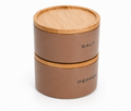 Stylehunters 3-Piece Ceramic Stackable Salt & Pepper Jar Set – Taupe with Metal Spoon