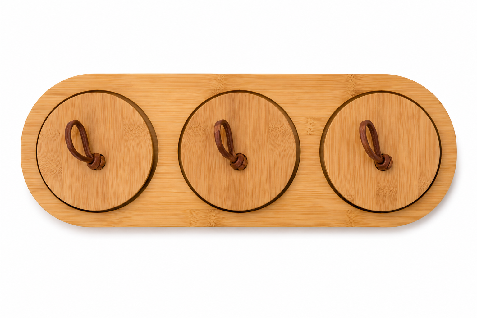 Stylehunters 3-Piece Ceramic Seasoning & Spice Jar Set with Wooden Base, Ceramic Spoons & Leather Strap Lids