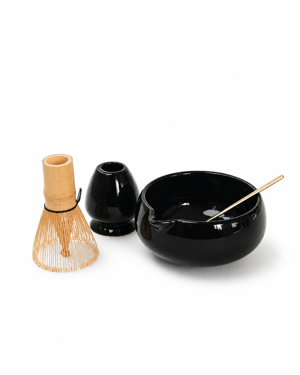 Stylehunters 4-Piece Matcha Tea Set with Bamboo Whisk, Whisk Holder & Gold Spoon – White