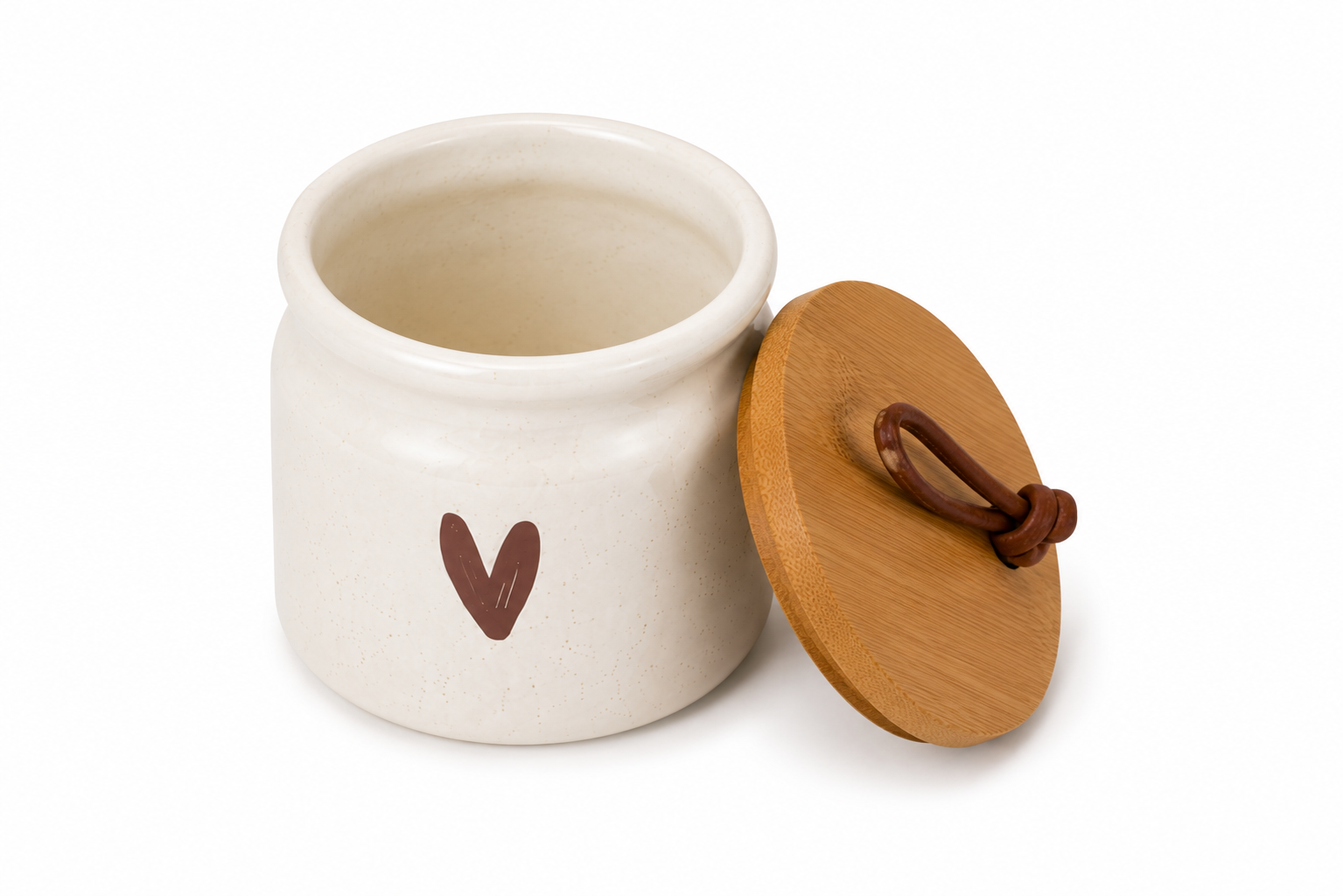 Stylehunters 3-Piece Ceramic Seasoning & Spice Jar Set with Wooden Base, Ceramic Spoons & Leather Strap Lids